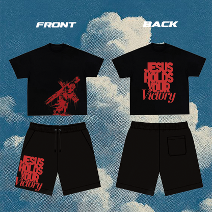 JESUS HOLDS YOUR VICTORY  CO-ORD set (T-shirt + Shorts combo ) Alithea
